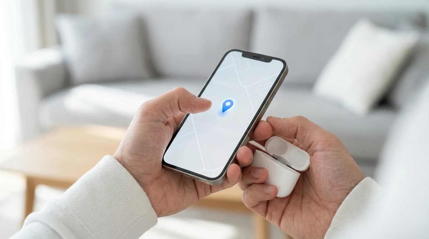 એક વ્યક્તિ ખોવાયેલા ઓફલાઇન AirPods શોધવા માટે iPhone ના મેપમાં જોઈ રહી છે