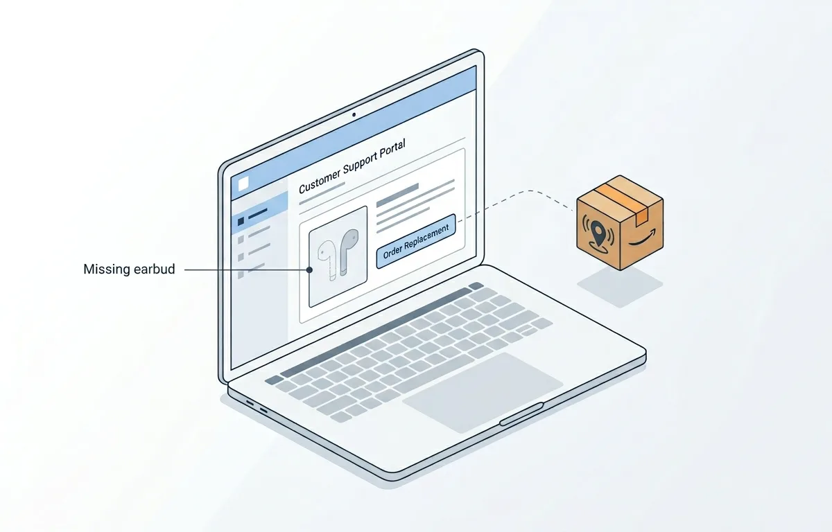 หน้าจอออนไลน์ที่แสดงตัวเลือกสำหรับการเปลี่ยนหูฟังที่หายไป